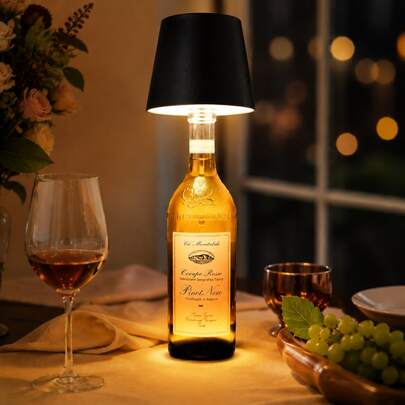 Lámpara inalámbrica para botellas 2026 - Luces LED para botellas de licor y vino, pantalla inalámbrica, luz para la parte superior de la botella de whisky, kit de luz nocturna para tapón de botella, recargable, regulable mediante tacto y con 3 tonos.