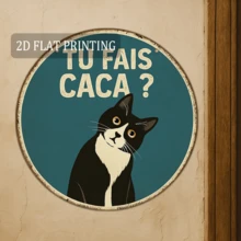 2D平面，8.0英寸圆形铁艺墙饰 - 趣味猫咪标语“Vous Faites Caca?”（你拉屎吗？），适用于客厅、办公室、厨房，幽默墙面艺术，猫咪爱好者礼物，独特家居装饰，猫咪墙画，办公室装饰，2D平面，预钻孔，款式如图所示 - 多色 - 查看 8
