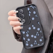 1 pieza Funda protectora de teléfono a prueba de golpes y antideslizante con diseño de mariposa azul y floral, compatible con iPhone, Honor, Galaxy - Negro - Ver 3
