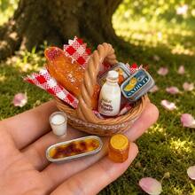 迷你野餐篮模型套装，1:12比例娃娃屋微缩户外露营装饰品，迷你拍照道具 - 野餐九件套 - 查看 5