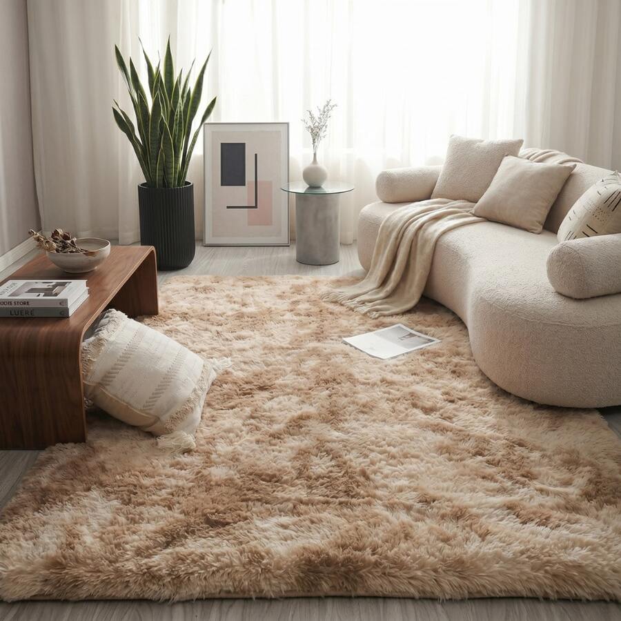 Large Soft Luxury Shaggy Rug 3.00x2.00m, Non-Slip, For Living Room And Bedroom, Various Colors - Bege Mesclado - 查看 1