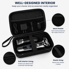 Estojo de Viagem para Barbeador Elétrico, Organizador de Armazenamento de Barbeador com Casca Rígida de EVA à Prova d'Água e à Prova de Choque para Acessórios de Kit de Cuidados Pessoais - Preto - Visão 3