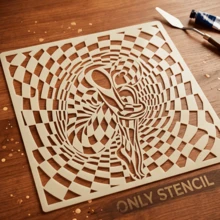 1pc Plaid Vortex Body Art Template, For Painting Background Pattern Canvas, Diary, Interior Decor, Plastic Drawing Paper, Creative Home Template - Single Piece - View 1