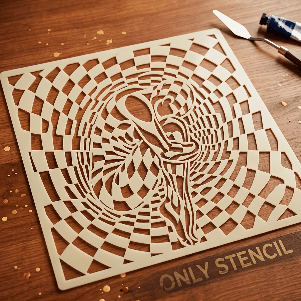 1pc Plaid Vortex Body Art Template, For Painting Background Pattern Canvas, Diary, Interior Decor, Plastic Drawing Paper, Creative Home Template - Single Piece - View 1
