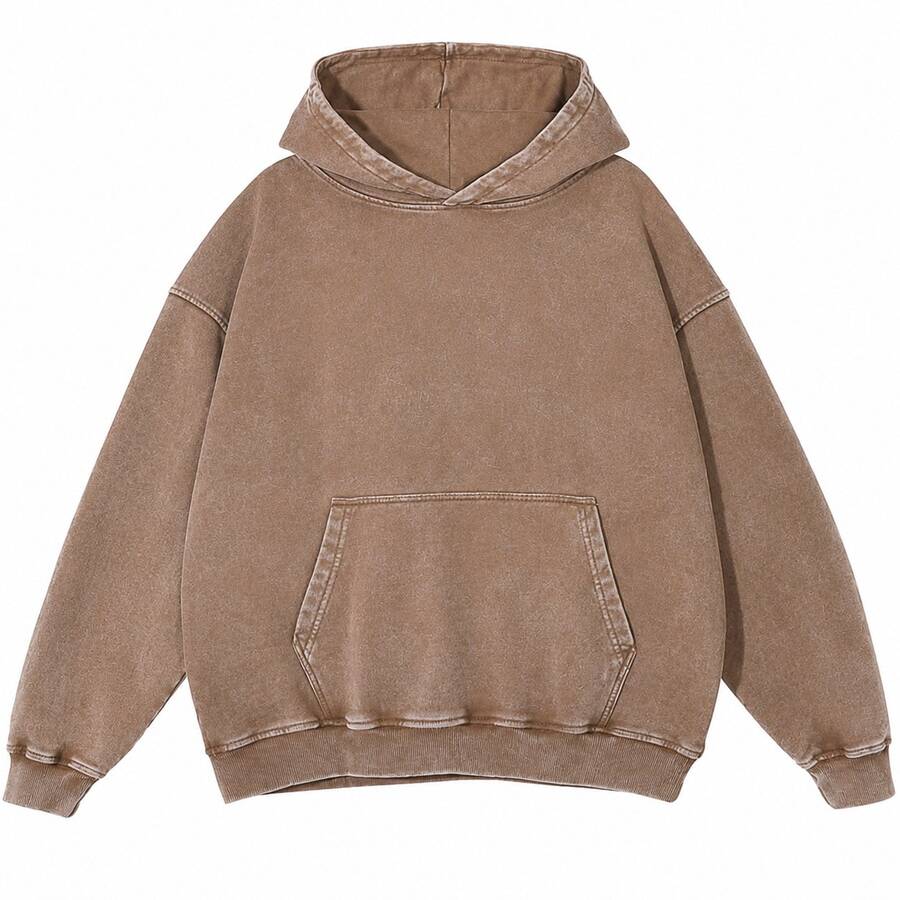 Men's Fashionable Autumn Washed Distressed Pocket Hoodie, Mens Hoodies Vintage Oversized Hoodie Acid Wash Couples Cotton Pullover Hoodies For Men Streetwear Sweatshirts - Street Fashion Outerwear-Unisex Heavyweight Vintage Washed Distressed Long Sleeve Hooded Sweatshirt - Cà phê nâu - Xem 1