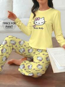 SANRIO 1 chiếc quần ngủ nữ Hello Kitty, đồ ngủ phong cách Y2K dễ thương, quần mặc nhà chủ đề Hello Kitty, mùa đông - Màu vàng - Xem 4