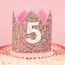 1-6 數字彩虹亮片生日皇冠 可調節毛氈生日帽 嬰兒頭飾 適合生日派對 裝扮 拍照道具 - 彩色 - 查看 7