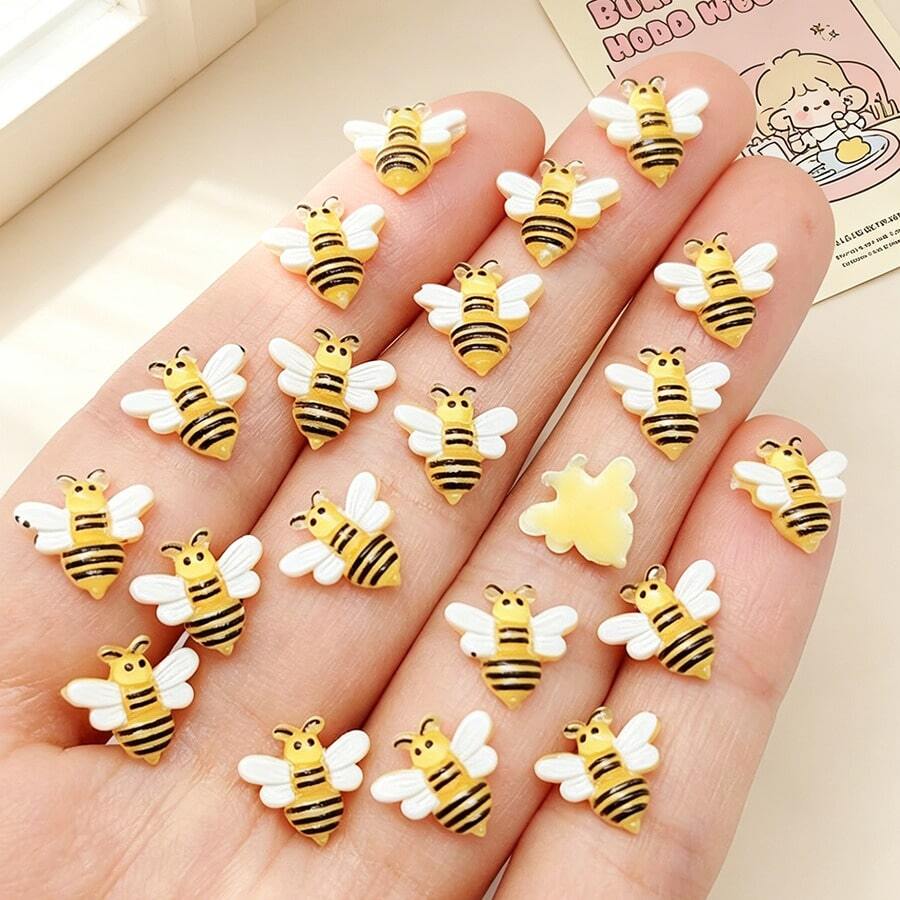 30/50/100 chiếc hình ong nhỏ bằng nhựa 10mm được vẽ tay, đá giả kim cương hoạt hình mặt phẳng nghệ thuật, đồ trang trí DIY cho sổ lưu niệm, đồ thủ công mỹ nghệ. - Nhiều màu - Xem 1