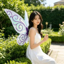 2pcs/Set (Includes Wings + Wand) Tulle Pearl Earrings Prop, Angel Fairy Wings Set For Festival Decoration & Performance - Purple - View 6