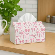 1pc Romantic & Cute Bow Repeat Pattern Tissue Box, Durable Decorative Storage Box For Kitchen, Living Room, Bedroom - Multifunctional Holiday Home Decor, Compact Rectangular Shape Suitable For Desk Or Shelf Display - Multicolor - View 7