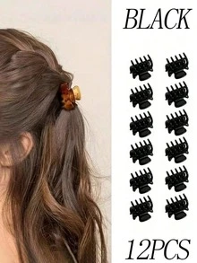 12 buah Jepit Rambut Cakar Anti Benturan Bahan Lembut Baru Warna Hitam & Amber 2,8cm, Jepit Cakar Kecil untuk Kuncir Rambut - MultiWarna - View 3