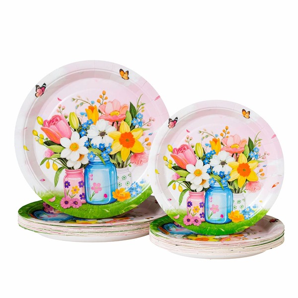 10/20/40pcs Floral Pattern Party Plates 7inch/9inch Disposable Paper Plates For Holiday Party, Party Decoration, Indoor Outdoor, Family Gathering, Picnic, Birthday Celebration, Suitable For Various Party Occasions