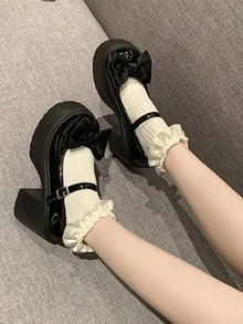 Giày Mary Jane màu đen tối giản dành cho nữ, kiểu dáng thắt nơ. - màu đen - Xem 2
