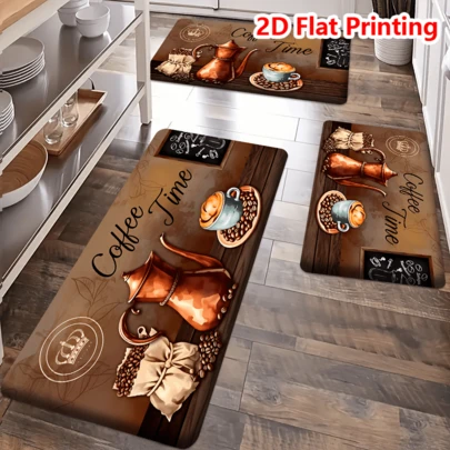 1/2/3Pcs Funny Coffee Time Kitchen Rugs, Soft Non Slip Door Floor Mat Carpet For Cafe Hallway Entryway Bedroom Laundry Room Holiday Home Decor, Welcome Mats For Outdoor Indoor