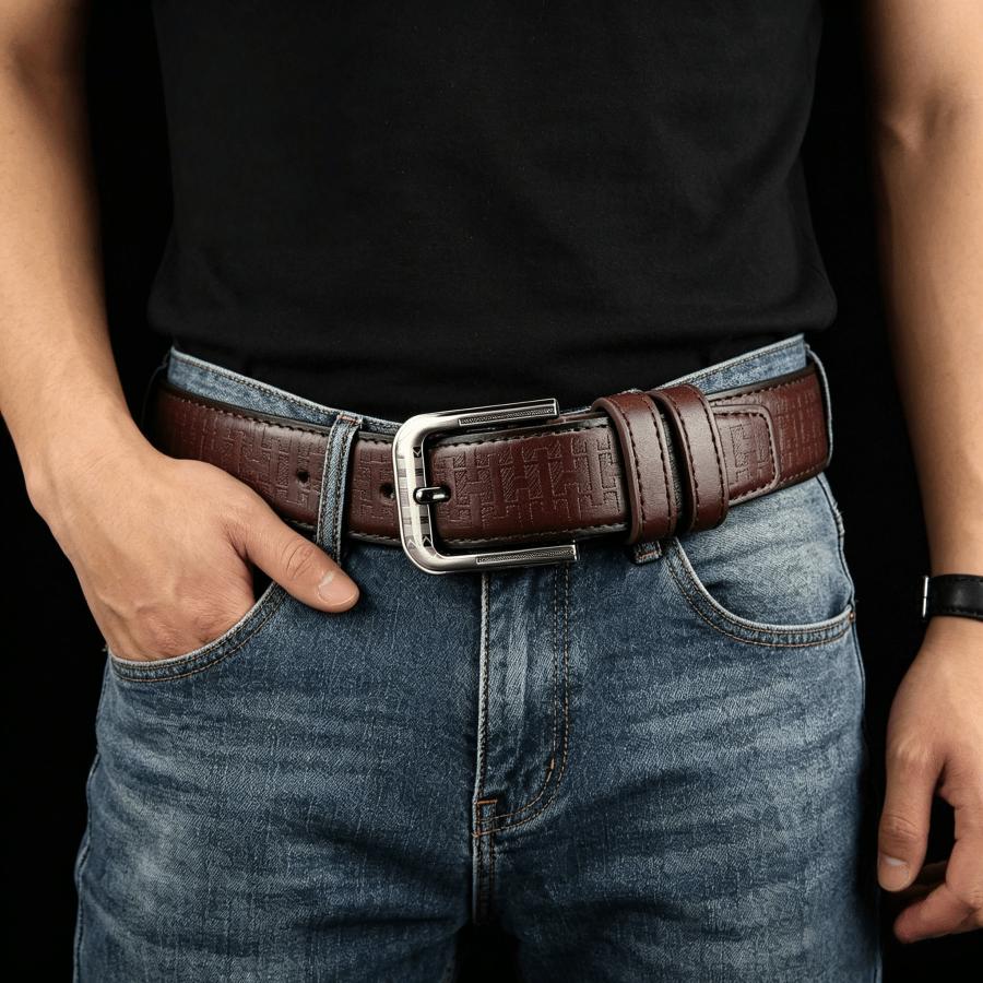 1 chiếc thắt lưng khóa viền, thắt lưng quần jeans nam kiểu cổ điển đa năng, thích hợp cho phong cách thường ngày.