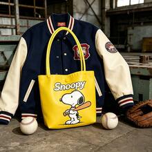 SNOOPY PEANUTS IP Printed Canvas Shoulder Bag 1pc Durable Material Large Capacity With Closure Design Suitable For Work Shopping Daily Use Yellow - Multicolor - View 7
