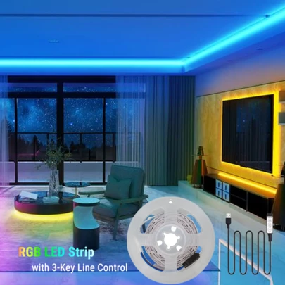 3535 RGB LED Şerit, USB 5V ile Çalışır, 3 Tuşlu Hat Kontrolü, TV Arka Aydınlatması, Yatak Odası, Oyun Odası Dekorasyonu için Renk Değiştiren Esnek Işık