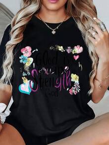STRENGTH Camiseta de Cuello Redondo con Estampado - Tejido- Diseñ para Mujeres - Top Ligero y de Corte Relado para Todas las Estaciones, Uso Diario Camiseta Lisa Fácil (Corte Hoado Por Favor Consulte la Tabla de Tallas) - Negro - Ver 2