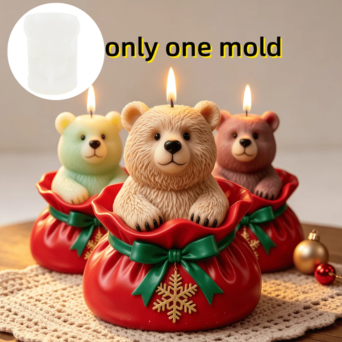 聖誕禮物袋熊造型香氛蠟燭矽膠模具 DIY 壓花蠟燭模具 聖誕氛圍全熊蠟燭模具 可重複使用 易脫模易清洗 適合送給家人朋友的聖誕禮物 - A-白色 - 查看 1