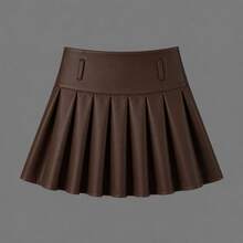 Women's Stylish High-Waisted Pleated Faux Leather Shorts Skirt - Elegant Winter Fashion - Blogger Style - Casual Chic - International Fashion - Rỉ Nâu - Xem 5