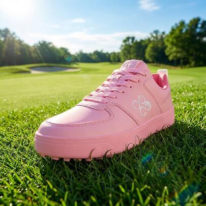 Women's Golf Shoes, Breathable White Sneakers, Couples Style, Lace-Up, Anti-Slip Spikes, Outdoor Sports Shoes