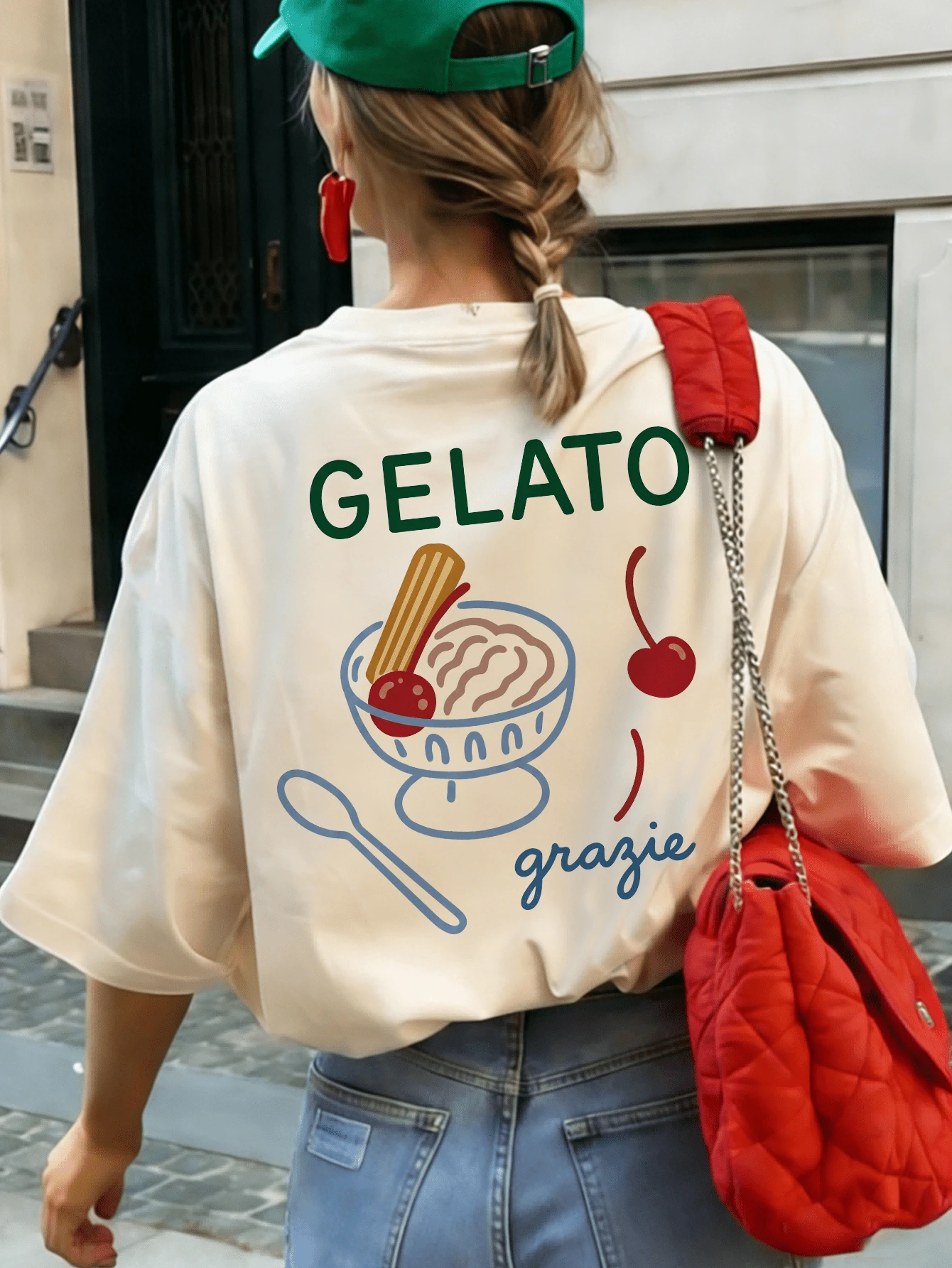 Women's Summer New Fun Ice Cream Print Loose Short Sleeve T-Shirt, Casual Versatile Style Suitable For Summer Wear - Apricot - View 1
