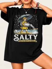 SaltyS'S T-Shirt For Fans Of Humorous Designs - 100% Cotton Unisex, Comfortable Retro Streetwear Style - Black - View 6