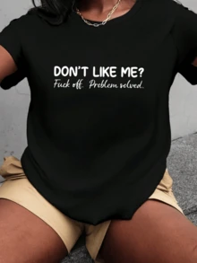 Frase divertida que expresa autoconfianza y actitud de independencia con mensaje directo que invita a mantener  personal en cada paso camiseta de mujer casual con estampado moderno ideal para uso diario - Negro - Ver 1