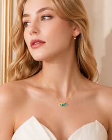 Gold Bow Pendant Necklace With Colorful Gemstone & Sparkling Crystals – Adjustable Women's Jewelry Gift - màu xanh lá - Xem 2