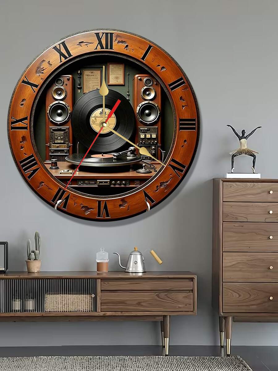 Un reloj de pared redondo silencioso de 10/12 pulgadas con un disco de freno rojo y un aro de rueda plateado, con un movimiento de cuarzo y baterías (pilas AA no incluidas). Ideal para usar en un dormitorio, cocina, estudio u garaje - Multicolor - Ver 1