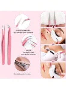 Bộ dụng cụ nối mi chuyên nghiệp, mi giả uốn cong 0.07D, nhíp, bộ dụng cụ đào tạo nối mi cho người mới bắt đầu (Màu hồng) - Hồng - Xem 7