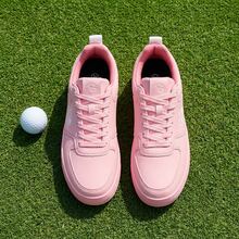 Women's Golf Shoes, Breathable White Sneakers, Couples Style, Lace-Up, Anti-Slip Spikes, Outdoor Sports Shoes - Pink - View 2