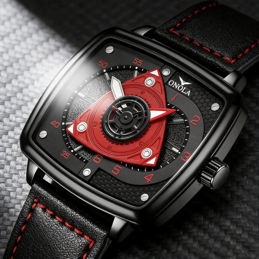 2026 New ONOLA Roller Creative Black Dial Square Case Quartz Watch 30m Waterproof Sports Gift