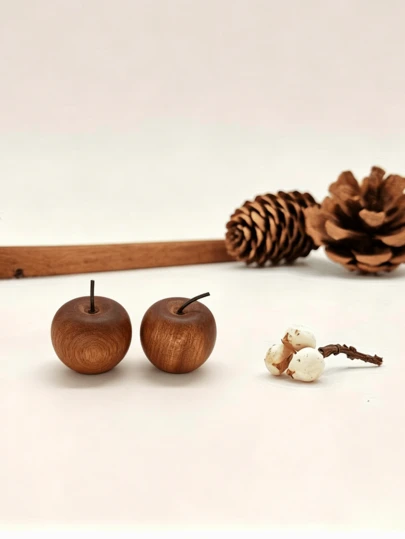 2pcs Natural Wooden Apple Shaped Aroma Diffuser, Suitable For Car And Home Decor, Long-Lasting Essential Oil Fragrance, Elegant And Versatile, Can Be Used As Holiday Decorations