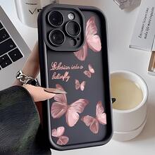 1 Stück süßer Cartoon Englisch Buchstabe Schmetterling Design matte schwarze stoßfeste weiche Handyhülle, kompatibel mit Apple 17/17Pro/17Promax/16/16Pro/16promax/15/15Pro/15Promax/14/13/12/11 - Schwarz - Übersicht 6