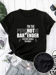 Camiseta negra únicara mujer - Mangas enrolls con la frase "SOY LA COCTELERSICÓTICA" e ilustraciones de cocteleras, camiseta gráfica llamatrfectara noches de drsión, reuniones informales, camiseta de manga corta casual elegante de uste entallado (uste hoado, consulte la - Negro - Ver 2
