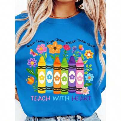 | 100% Algodón Puro y Transpirable| Camiseta de Agradecimiento para Maestras Talla Grande - Gráfico de Enseñanza con Corazón, Colores Pastel - Algodón Suave y Transpirable Regalo Diario para