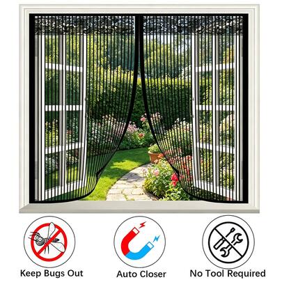 Magnetic Anti-Mosquito Mesh Screen, Window Mosquito Net, High-Density Polyester Fiber Mesh Screen, Magnetic Closure Mesh Door And Window To Prevent Mosquitoes And Flies, With Hook And Loop & Nails - Black