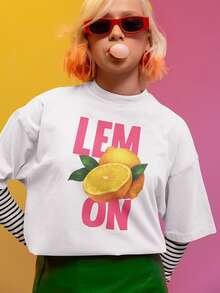 Women's "LEMON" T-Shirt With Large Lemon Print | Bold Design For Fashionable Summer Outings - 白色 - 查看 1