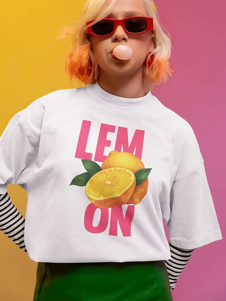 Women's "LEMON" T-Shirt With Large Lemon Print | Bold Design For Fashionable Summer Outings - 白色 - 查看 1