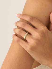 1pc Vintage European Style Spiral Rhinestone Ring, 18K Gold Plated Textured Zirconia Inlaid Ring, Non-Fading Stackable Knuckle Ring For Women - Gold - View 4