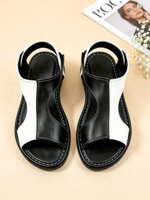 1 par de sandalias de moda para niños, sandalias para niñas con tiras transparentes, suaves y antideslizantes, resistentes al desgaste, adecuadas para banquetes, reuniones, fiestas, bodas y vacaciones - Blanco y Negro - Ver 2