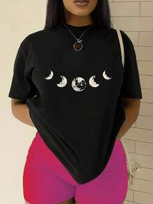 Women's Soft Short Sleeve Crew Neck T-Shirt - Plain Black A-Line Fitted T-Shirt, High Waist, Casual Basic, Suitable For Layering, Versatile Top For Everyday And Holiday Outfits, Classic Plain T-Shirt - 黑色 - 查看 1