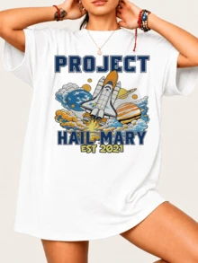 Projectes Hails Maryer T-Shirt For Sci-Fi Fans - 100% Cotton Unisex, Space Rocket Design, Comfortable Streetwear Style - White - View 1