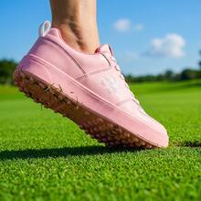 Women's Golf Shoes, Breathable White Sneakers, Couples Style, Lace-Up, Anti-Slip Spikes, Outdoor Sports Shoes - Pink - View 4