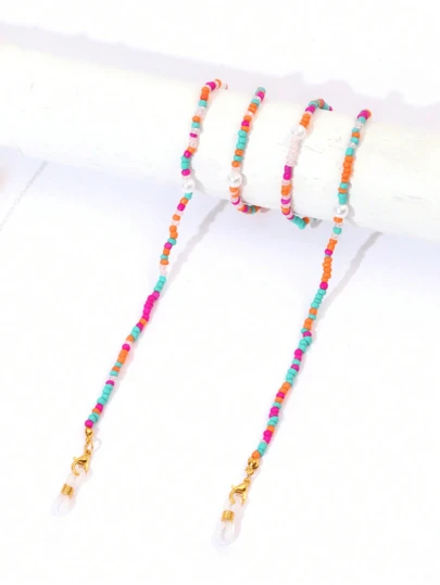 1pc Handmade Beaded Bohemian Style Eyeglasses Chain, Women's Faux Pearl Fashion Glasses Strap, Reading Glasses Lanyard, Essential Holiday Eyewear Accessory