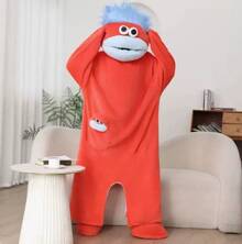 Cartone animato grande bocca divertente coppia in pigiama uomo donna inverno scultura di sabbia spessore abito di casa in peluche di corallo - Rosso - Visualizzare 12