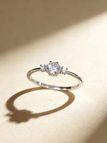 1 pièce Bague en argent sterling S925 à 6 griffes avec zircone cubique synthétique, bijou élégant et classique pour un port quotidien, cadeau pour elle - Argent - Voir 5