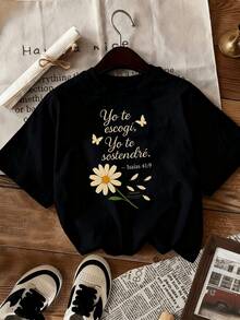 Chamiseta chic para mujer con diseños originales, fabric con tela suave y cómoda de manga corta. Combina la simplicidad con el estilo, lo que la hace perfectara un look casual pero sofisticado. I para mujeres a la moda. - Negro - Ver 2