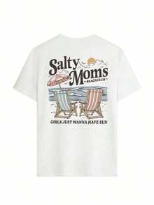 Graphic Tee Set. Single Garment, Not A 3-Piece Set. 1 Piece/Set Of Long-Sleeved Tees Suitable For Streetwear. Oversized Crew Neck Top For Daily Outings, Camping, Concerts, Hip-Hop, Rock, And Rap Events With A "Coastal Granny" Aesthetic, Aloha And Marsh Prints, Loose And Comfortable Fit, Retro Y2K Style, Casual And Loose Tees With A Cool Girl Aesthetic, Tropical Vacation Vibes For Summer - 白色 - 查看 2